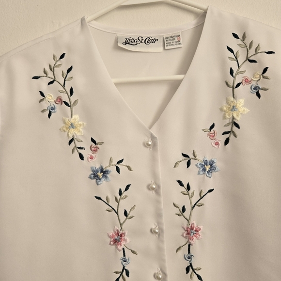 Yves St. Clair Vintage White Blouse Embroidered Floral Size 10 #231 - Picture 2 of 5